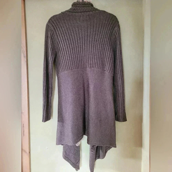 I.D.O La Vie | Long Brown Cardigan with Real Rabbit Fur Detail & String, Size L - Picture 4 of 7